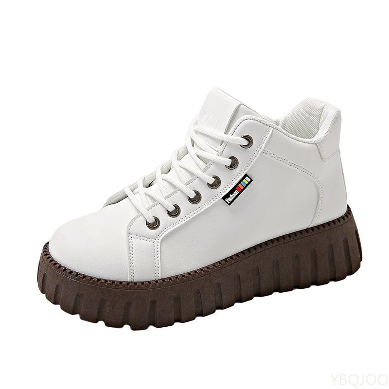 

Ladies autumn new fashionable short boots casual comfortable thick soled high top women shoes versatile design 35 бежевый