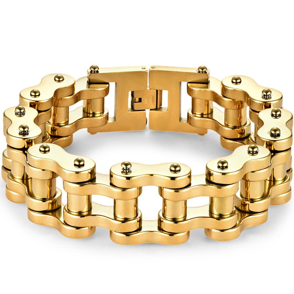 Punk Rock Bracelet for Man Heavy Stainless Steel Jewelry 21MM Bike Motorcycle Link Chain Men's Bracelets Gold Colour Waterproof
