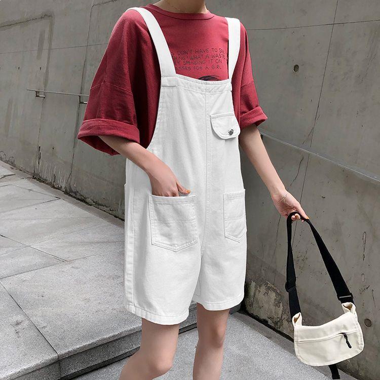 Plus-Size Summer Denim Wide-Leg Jumpsuit Shorts for Women S (80-95 jin)