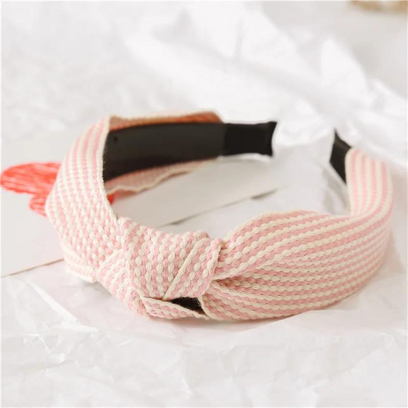Vintage Gestreifte Schleife Knoten Gezahnte Stirnbänder für Frauen Mädchen Täglich Einkaufen Party Kopfschmuck Mode Haarreif Accessoires