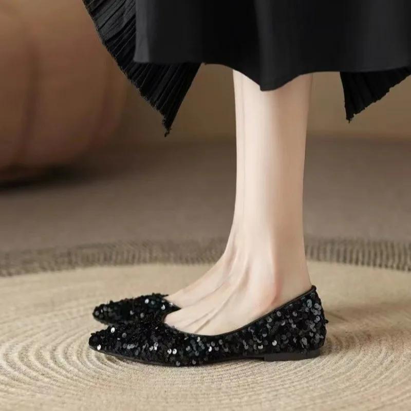 Fashion Women's Flats Casual Shoes Slip-on Loafers Pointed Toe Casual Low Heels Comfortable Bling Barefoot Trendyol Woman Spring Summer