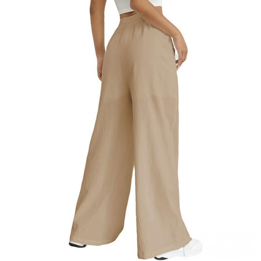 European & American Women's Micro-Flare Drawstring Pants with Pockets, Casual Solid Color