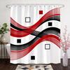 Modern Geometric Shower Curtain 180X180Cm – Red Black Gray Interlocking Shapes On White, Minimalist Bathroom Decor, 12 Hooks