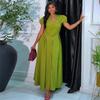European and American Women's Clothing Summer African New Elegant Style Square Neck Bubble Sleeve Waist Dress