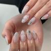 24Pcs French Glitter Snowflake Diamond Nude Christmas Press On Nails Removable False Nails For Women And Girls