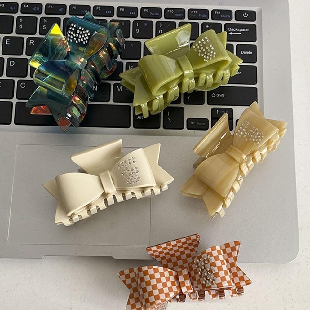 Rhinestone Acetate Shark Clip Elegant Small Hair Clip Ins Bowknot Hair Claw Daily