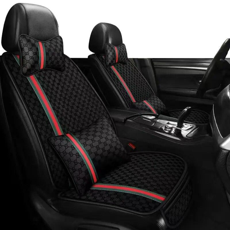 

2023 Luxury Car Seat Cover Full Set Linen Car Headrest Pillow Auto Steering Wheel Cover Cushion Car Seat Covers Set