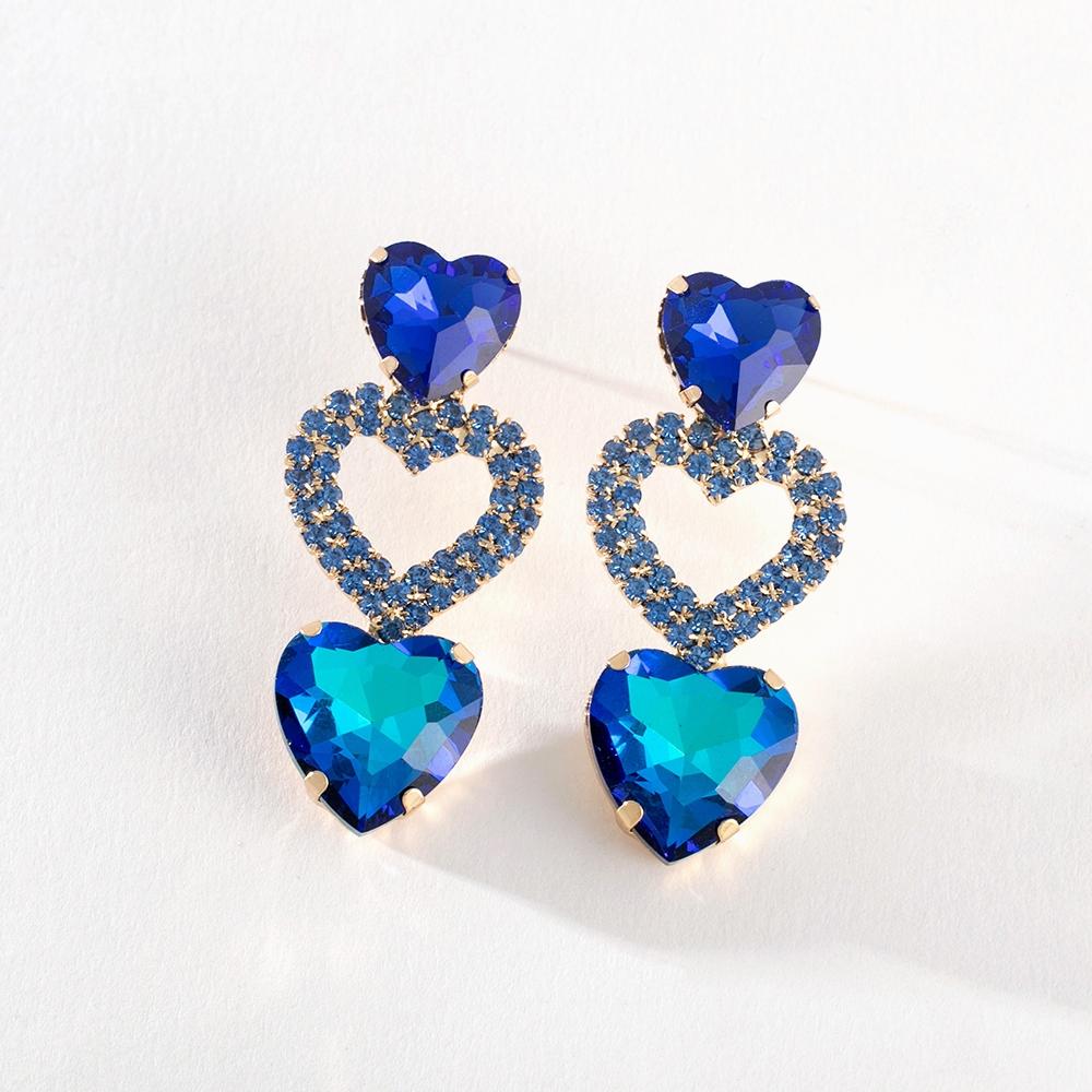 

Pinkdudu Sparkling Heart Stud Earrings Rhinestone Jewelry Gift PD784 синий