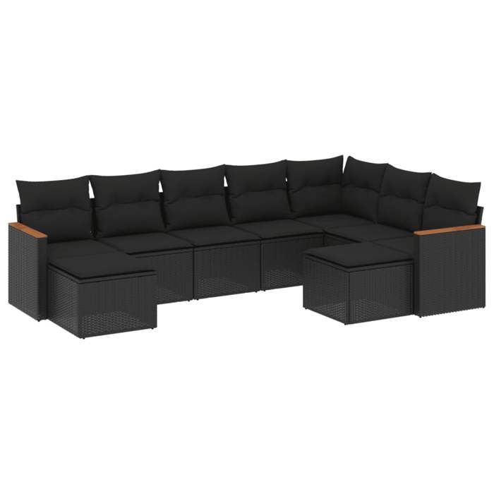 VidaXL Garden Lounge Set with Cushions 9 Pcs, Patio Sofas, Patio Furniture Set, Outdoor Furniture, Black 3258940