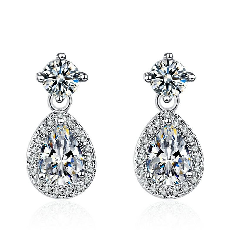 Fine Jewelry 925 Sterling Silver Earrings Inlaid with Zircon Crystal Flower Earrings Charm Jewelry for Women Gift Engagement