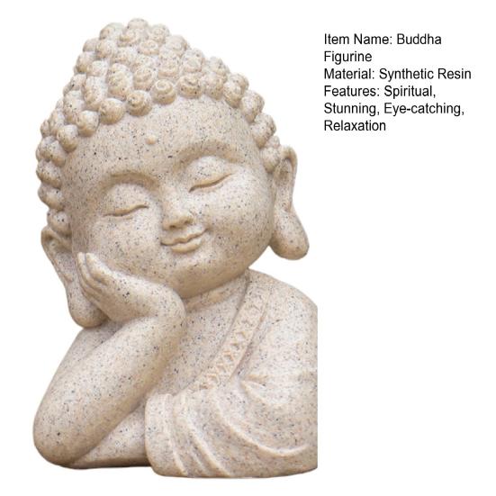 Mini Buddha Figurine Handcrafted Sandstone Resin Zen Statue Decorative Meditation Sculpture Feng Shui Ornament for Home Office Desk Car Dashboard