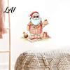 Festive Home Decor Christmas Picnic Santa Claus Wall Sticker Waterproof PVC Plaid Decal Mural Decals with Cake Design Removable Art for Holiday