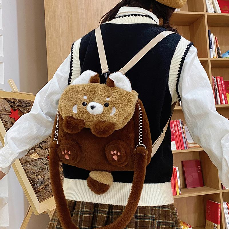 2025 autumn and winter new raccoon plush bag doll doll cartoon cute schoolbag single backpack female