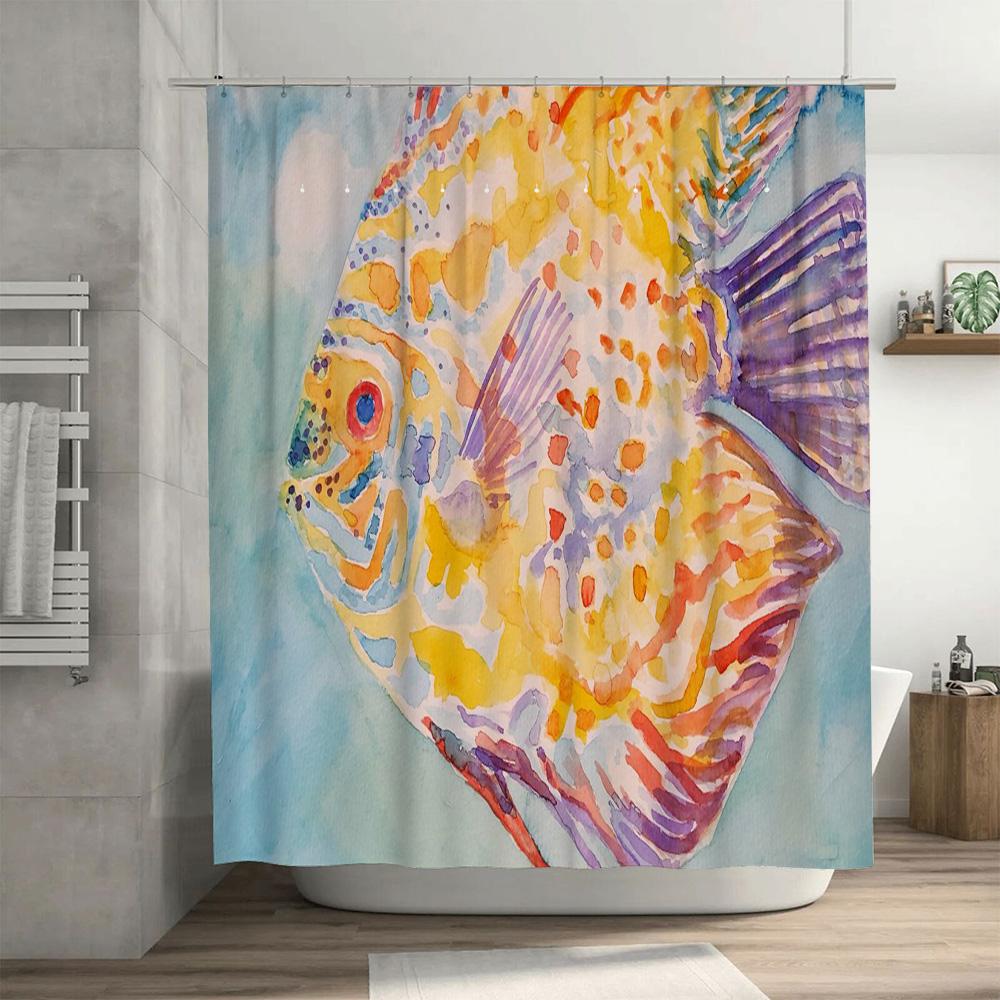 Tenda da Doccia Impermeabile con Design di Pesci Vivaci per Arredo Bagno Stile Acquerello Stampato 3D Decorazione per la Casa Appeso a Parete Dimensioni:1