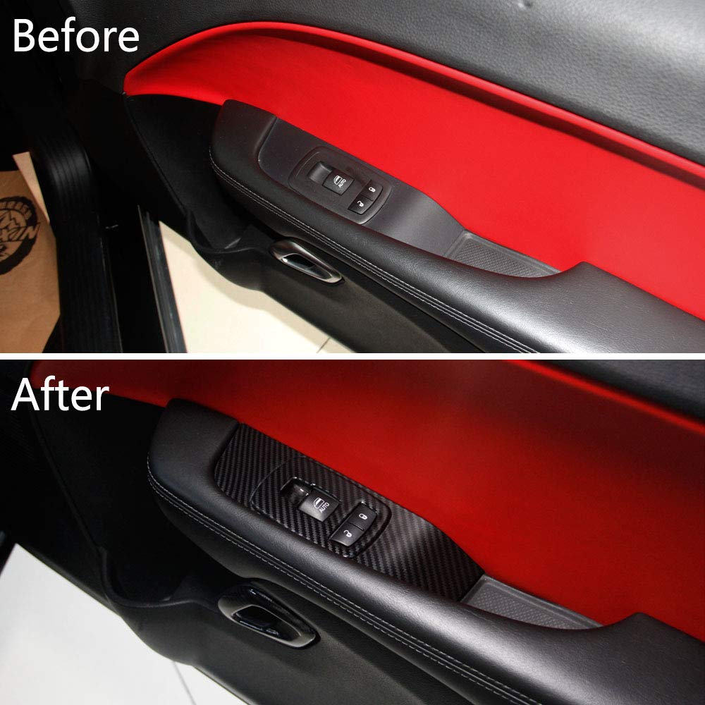 Fit for Challenger Interior Door armrest Power Window Switch Panel Carbon Fiber Accessories for Dodge Challenger 2015 up