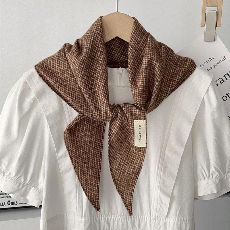 

Универсальный ретро-шарф в клетку и ромб для женщин - Корейский Ins, высококачественный, теплый, для защиты шеи, многофункциональный, занавеска для пука One Size