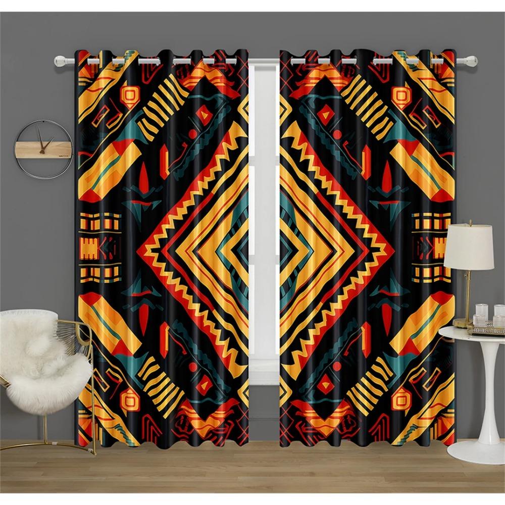 

Шторы в стиле ацтеков с цветным рисунком, 3D-занавески для офиса, спальни, кухни, балкона, окна, декоративные шторы из 2 панелей 50W130H(CM)X2PCS&Rod Pocket