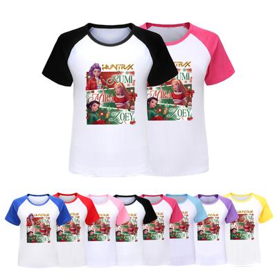 5181 Kids Girls Christmas New Year Rumi Zoey Mira Print Raglan Short Sleeves T-Shirt
