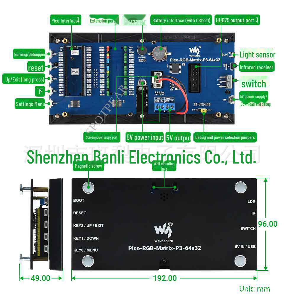 64×32 Adjustable Brightness Full Color RGB LED Matrix Display