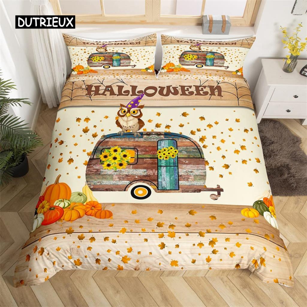 Happy Halloween Duvet Cover King Pumpkin Lantern Camping Car Bedding Set For Kids Boys Girl Bedroom Cartoon Festival Quilt Cover