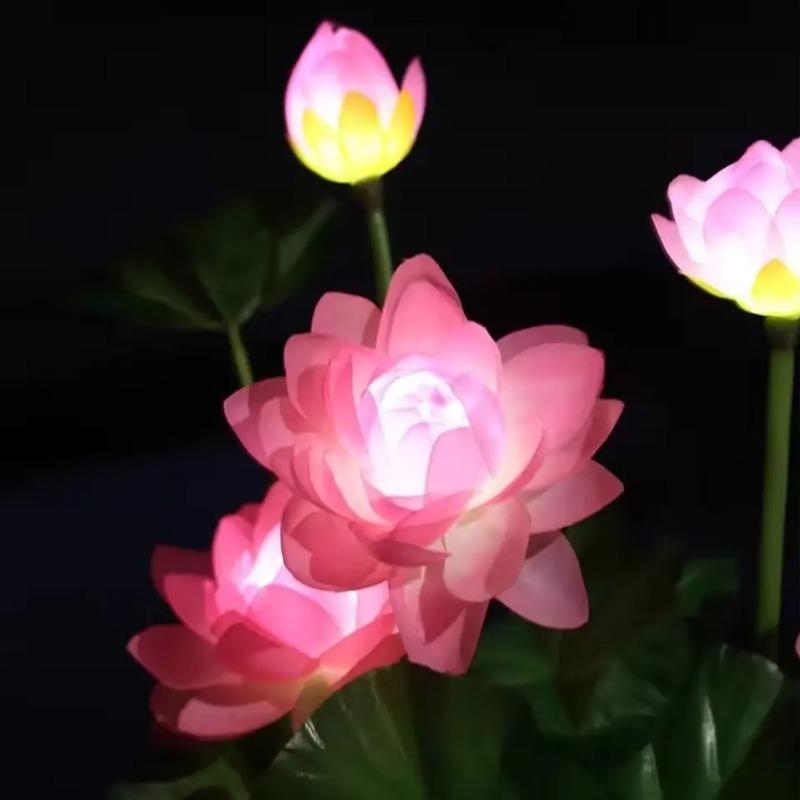 1PC Solar LED 3-Head Lotus Flower Light Outdoor Waterproof Garden Stake Lamp for Yard Lawn Terrace Park Square Landscape Decor