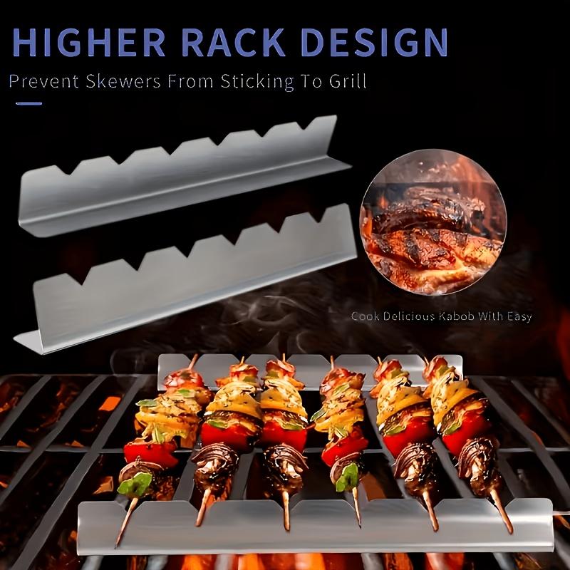 2PCS Stainless Steel BBQ Skewers Rack Set Heat Resistant Outdoor Barbecue Kabob Holder Spits Stand