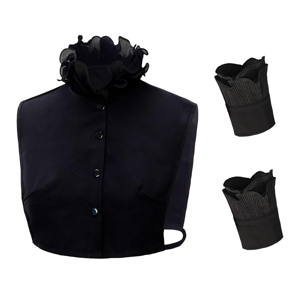 Fashionable Faux Collar With Wrist Cuffs Fake Sleeves For Women Decorative Ruffle V Neck Half Shirt Blouse Layering Set