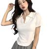 Women's Summer Slim Fit Korean-Style Polo T-Shirt with Ice Silk and Irregular Hem