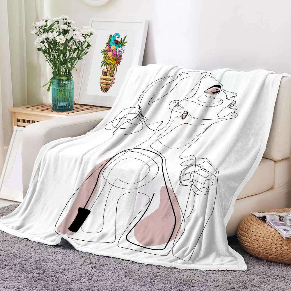 Mondrian Art Digital-printed Polyester Bedroom Velvet Flannel Soft Sofa Cover Blanket Fleece Soft Sofa Cover Blankets for Beds