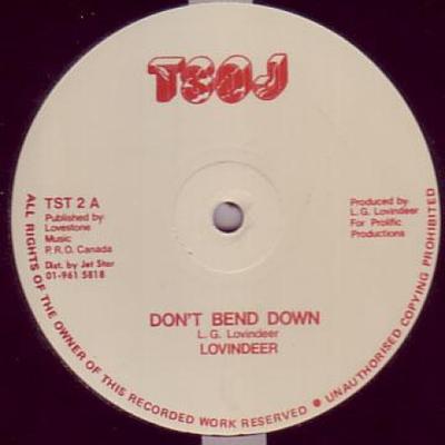 12inch Record LOVINDEER - Don't Bend Down / Lickshot Man TST2 TSOJ 1991 Jamaica Reggae, Ska & Dub