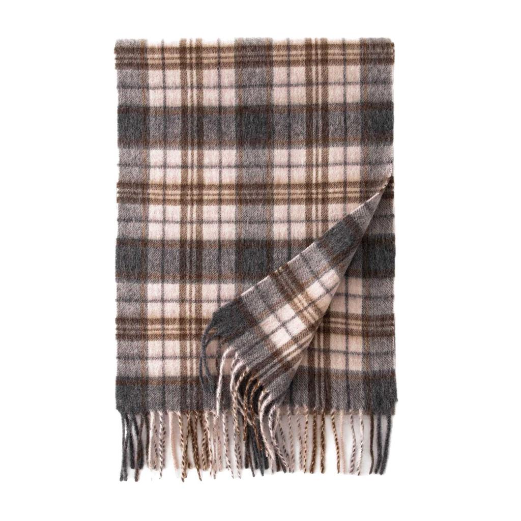 Women's 100% Wool Plaid Scarf - Korean Style, Autumn/Winter 2025, Long Tassel Shawl, Cold-Proof and Warm