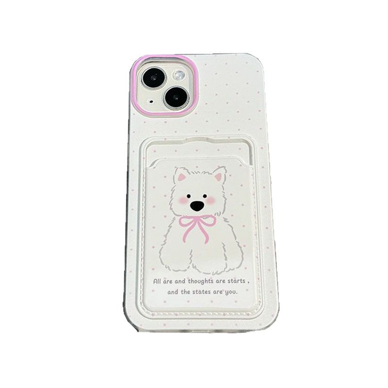 Cute Cartoon Dog Cat Phone Case with Lanyard Card Slot for iPhone 15 14 13 Pro Max Shockproof Cover