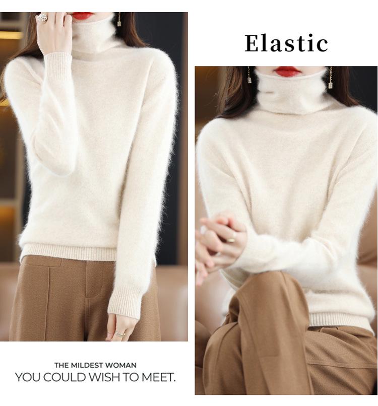 Women's Cashmere High Neck Sweater, Loose Fit, Short Mink Velvet Knit, Base Layer Wool Pullover for Autumn and Winter.