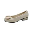 Coarse heel medium soft leather pointed versatile leather shoes spring and autumn women's shoes medium heel shallow mouth square buckle single shoes