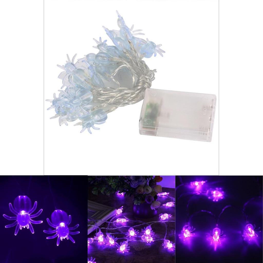 Premium Quality Purple Led String Lights Featuring Bats And Spiders For Halloween