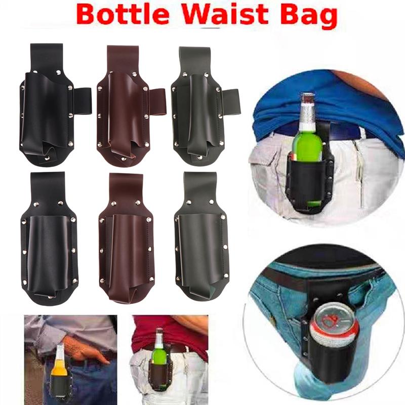 Holster de Ceinture en Cuir PU pour Bouteille de Bière Sac de Ceinture Portatif pour Bière Housse de Protection pour Bouteille de Boisson d'Extérieur Style Suspendu à la Taille Sac de Ceinture pour Bière