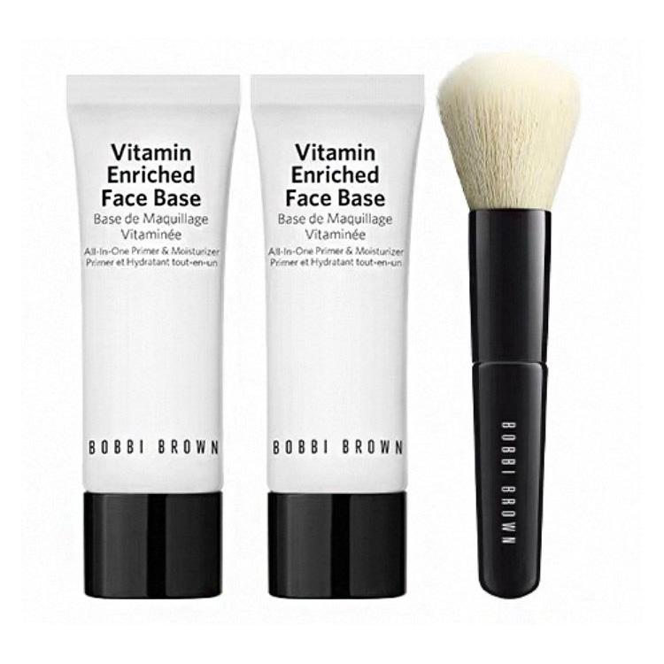 Bobbi Brown Vitamin Enriched Face Base Moisturizer & Primer Travel Set 15ml Orange Primer * 2+Mini Face Blender Brush