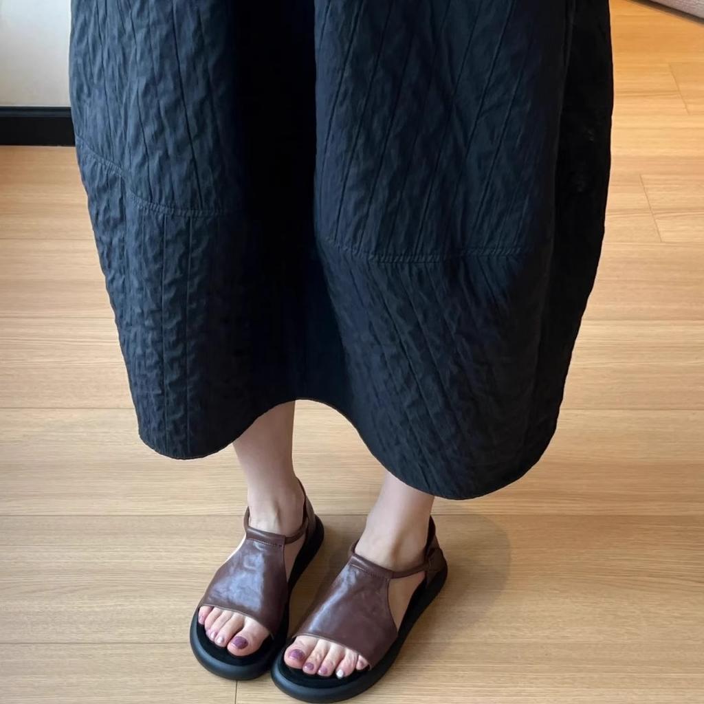 Rindslederversion~ Nischen-Retro-Plateau-Zehensandalen Damen Sommer neu hohl lässig bequem flachsohlig Römerschuhe