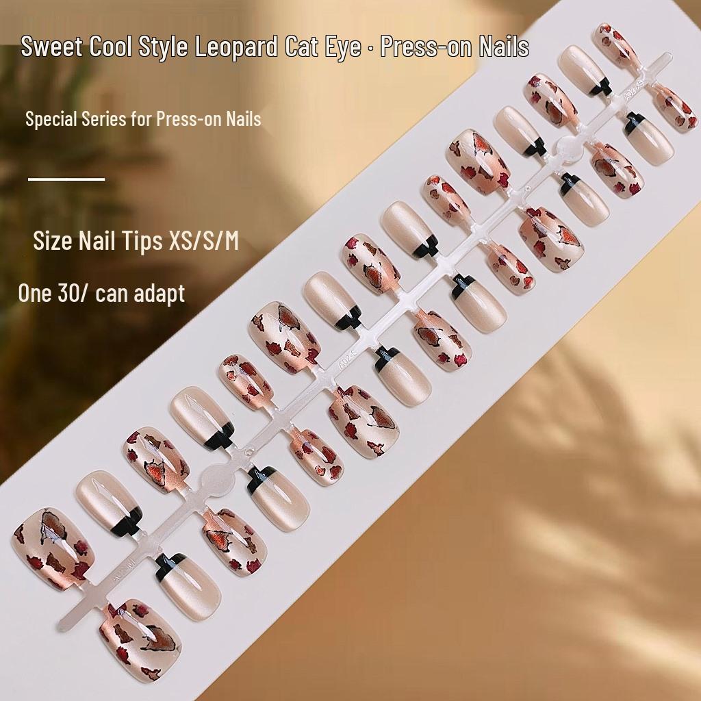 

Nail Patches: Sweet & Cool Leopard Cat Eye Style False Nails