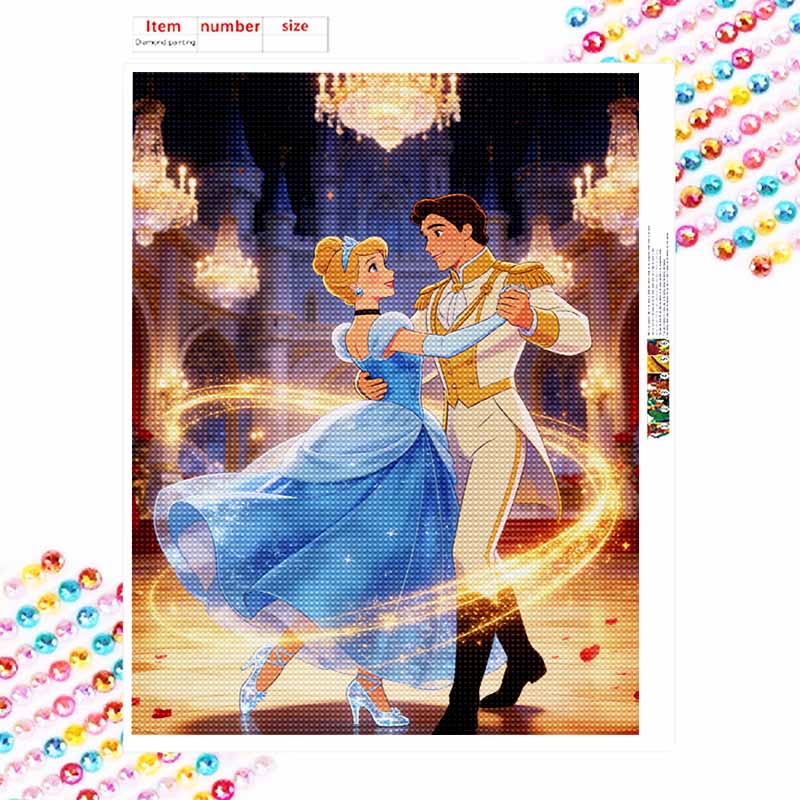 Disney Diamond Art Painting Kit 5D Cinderella Prince Charming Dance Diamond Painting Dot Art Kit Home Wall Decor