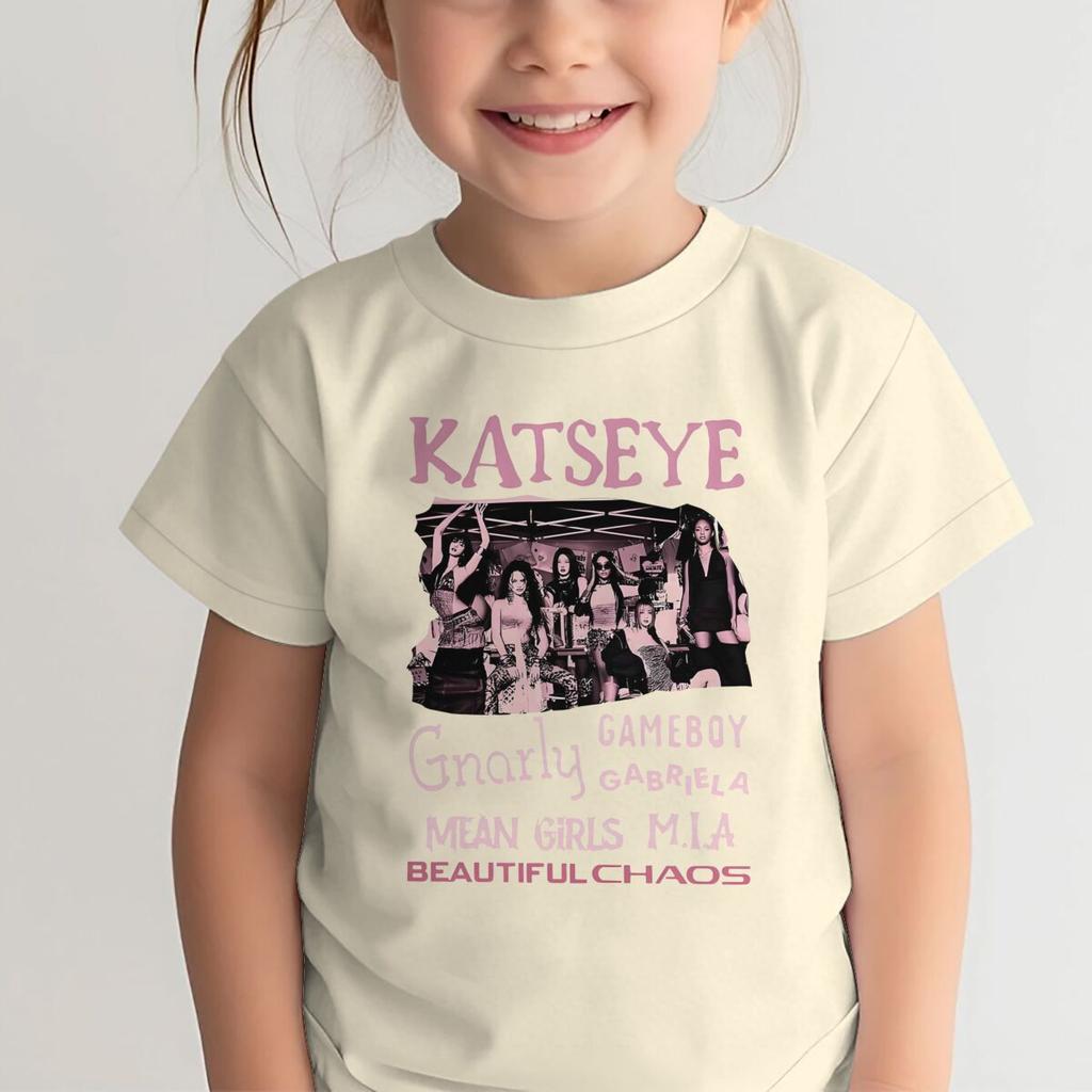 Youth Girl Cotton Streetwear Hot Katseye Print T Shirt Kids Summer Clothes Girls Short Sleeve T-Shirt Children's Fashion Tops