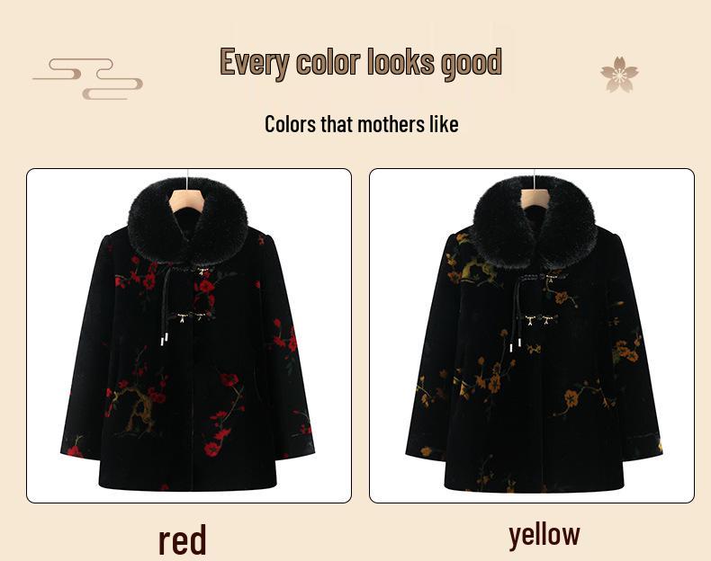 Grandma's Faux Mink Velvet Winter Coat: Mid-Length Fur Collar, Thickened Plus Velvet for Warmth