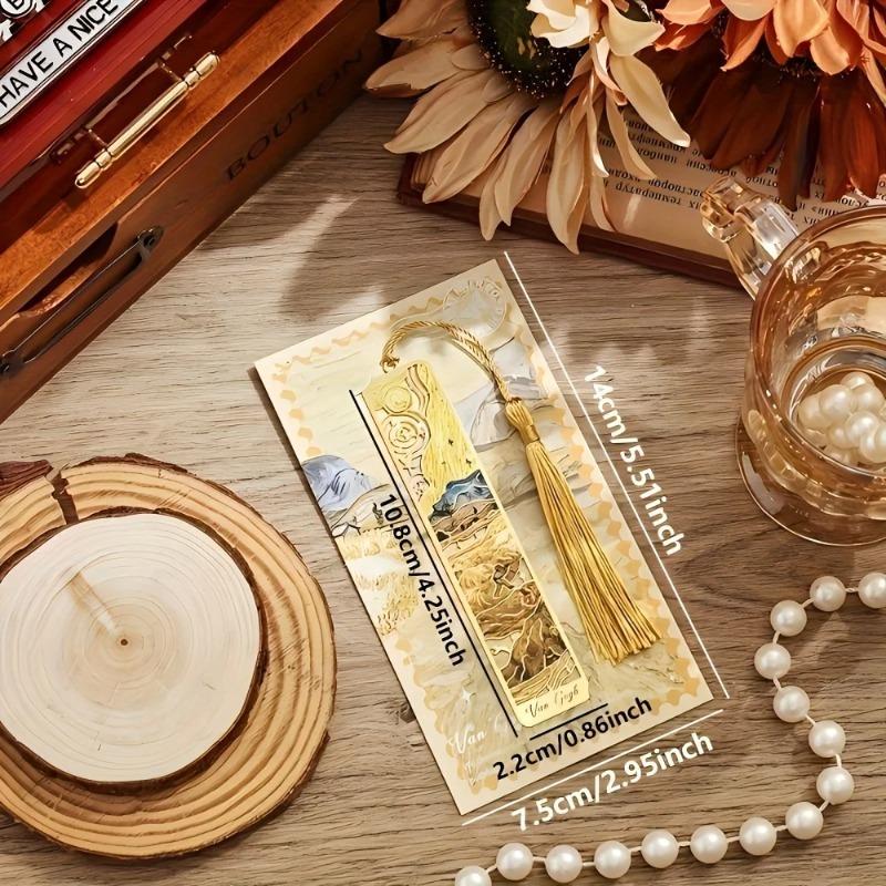1pcs Oil Painting Metal Hollowed Out Bookmark Famous Painting Student Creative Commemorative Gift Tassel Bookmark