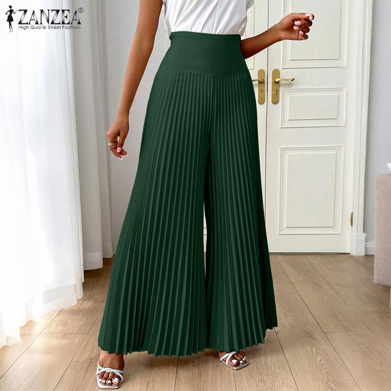 ZANZEA Women Casual Side Zipper Solid Color Loose Wide Leg Pants