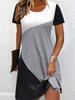 Women's Summer Short-Sleeve Minimalist Color-Blocked Dress—Loose-Fitting Breathable Fashionable Casual Beach Dress