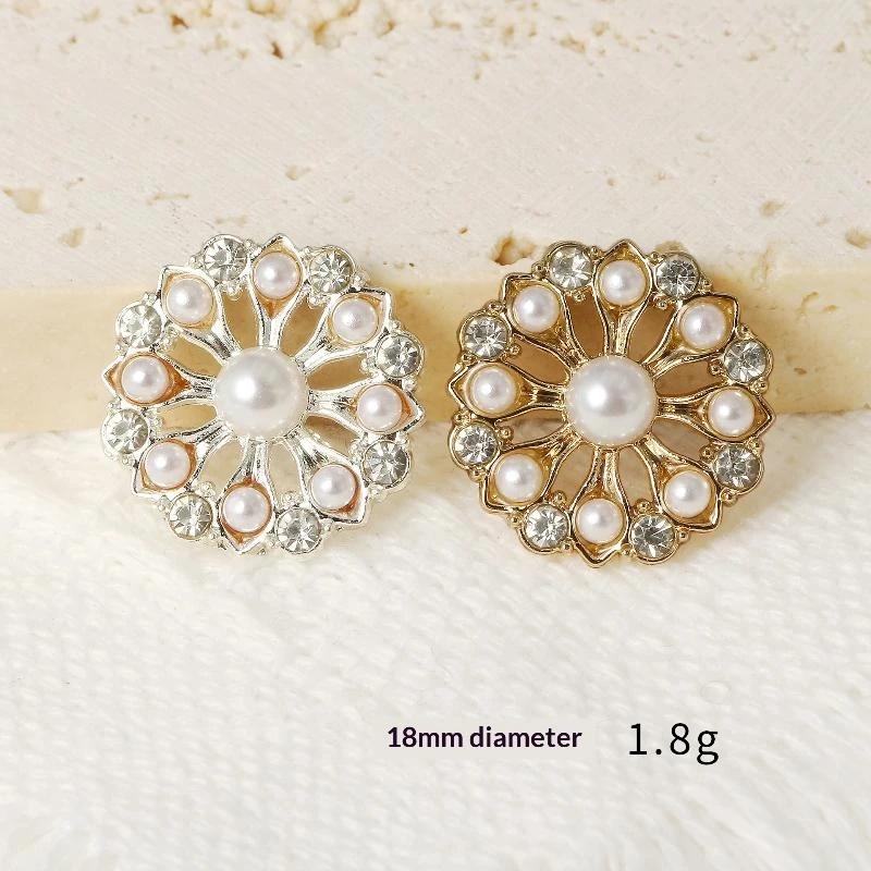 Luxury Hollow Out Pearl Rhinestone Metal Buttons 2Pcs for DIY Sewing Suit Dress Bag Decor Accessory