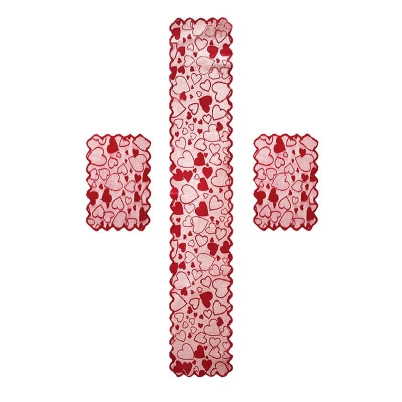 Valentine Table Runner, Redness Table Runner Cover, Valentine Table Mats, Valentine Table Runner Decorations Lace Centerpie