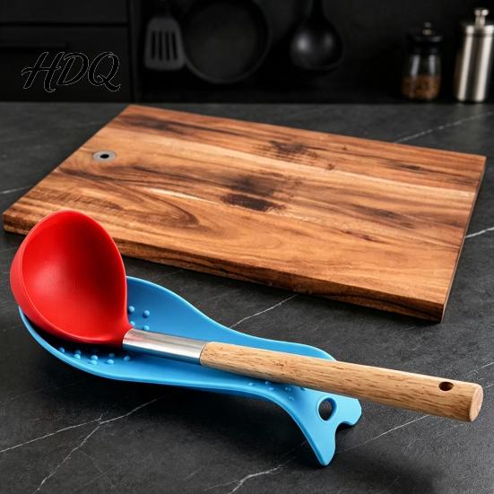 Kitchen Countertop Protector Silicone Spoon Rest for Countertop Heat Resistant Spatula Holder Ladle with Non-Slip Bump Design & Hanging Hole Modern
