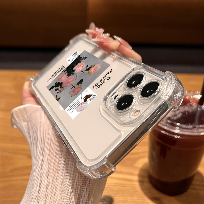 Case For iPhone 16 15 14 13 12 11 Pro Max 7 8 15 16 Plus X XR XS Max SE Cute Rose Flower Transparent Silicone Soft Cover