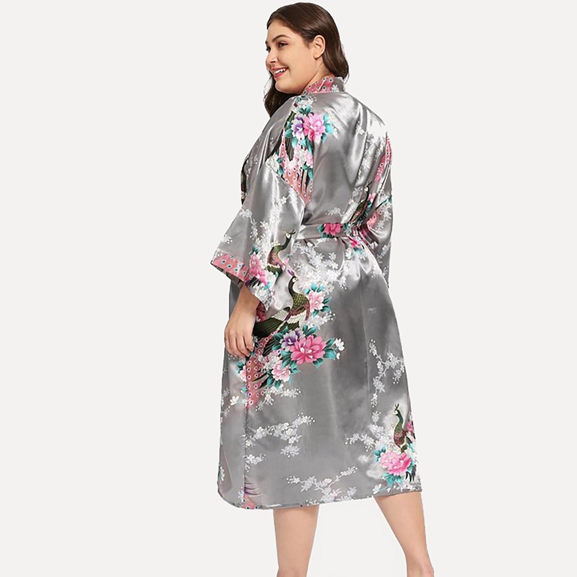 Женская весенне-летняя модная шелковая ночная рубашка с имитацией павлина и пижама — фото 4